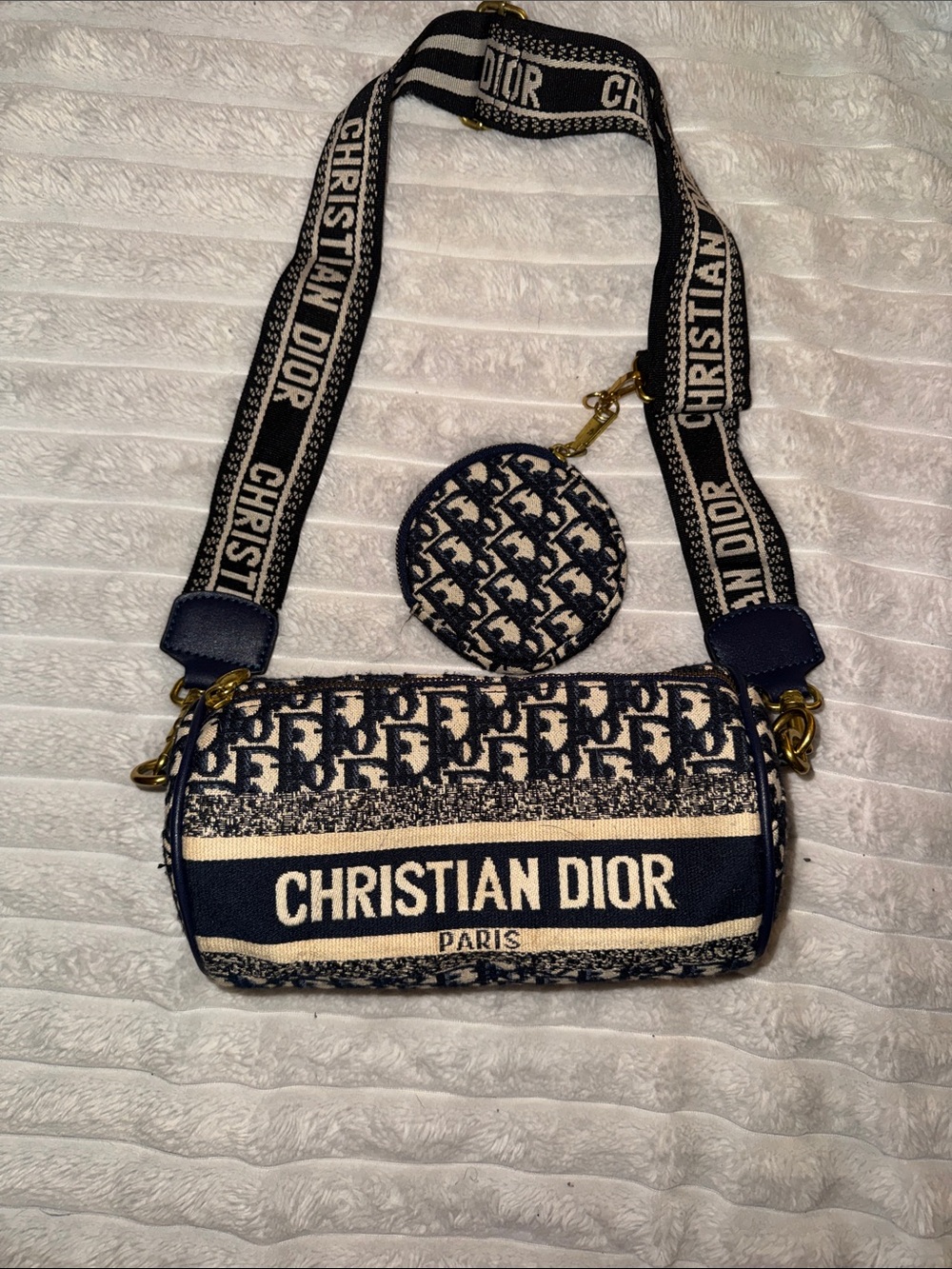 Navy and Cream Logo Canvas Crossbody with Coin Pouch